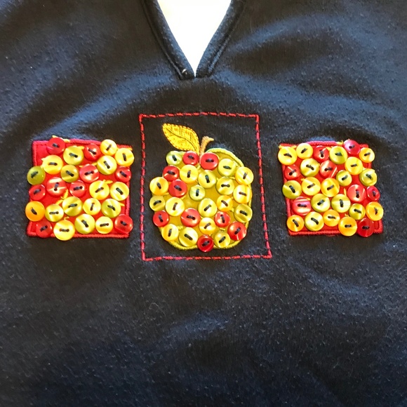 Breckenridge fall-themed long sleeved blue top with button apple design (2X) - Picture 12 of 16